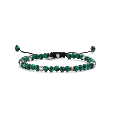 Malachite bracelet product image with polished beads and metal accents
