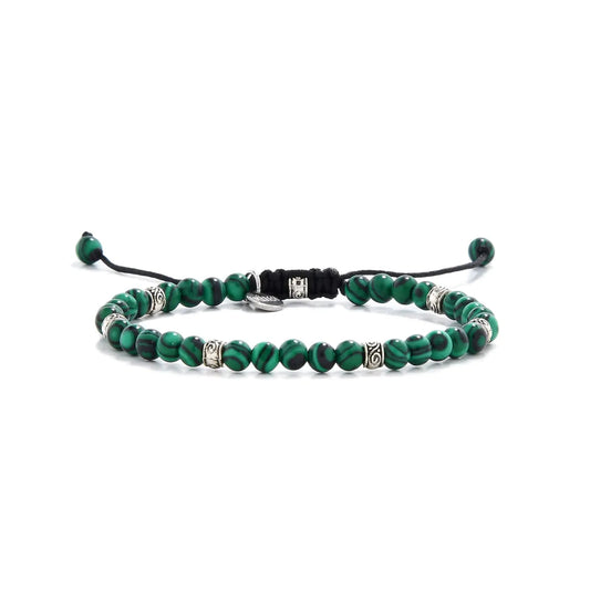 Malachite bracelet product image with polished beads and metal accents
