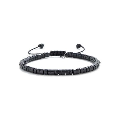 Full view of MAVROS men black bracelet made with polished black clay beads