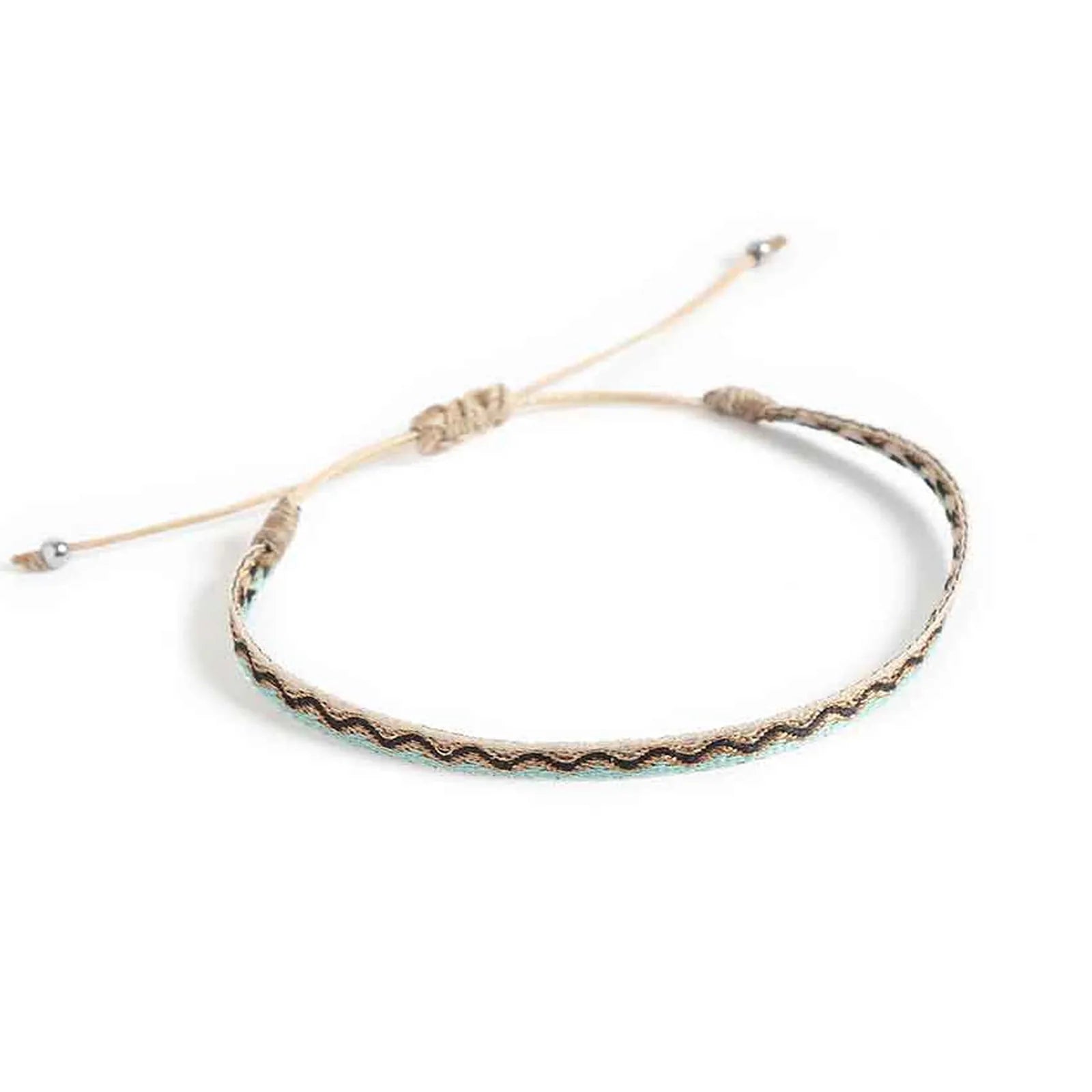 Men's Rope Bracelets shown from above with cream woven band and sliding knot cord closure