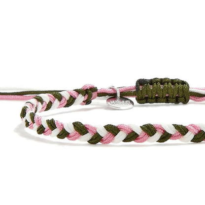 Mens Friendship Bracelets braided cord bracelet full view with adjustable knot and charm tag