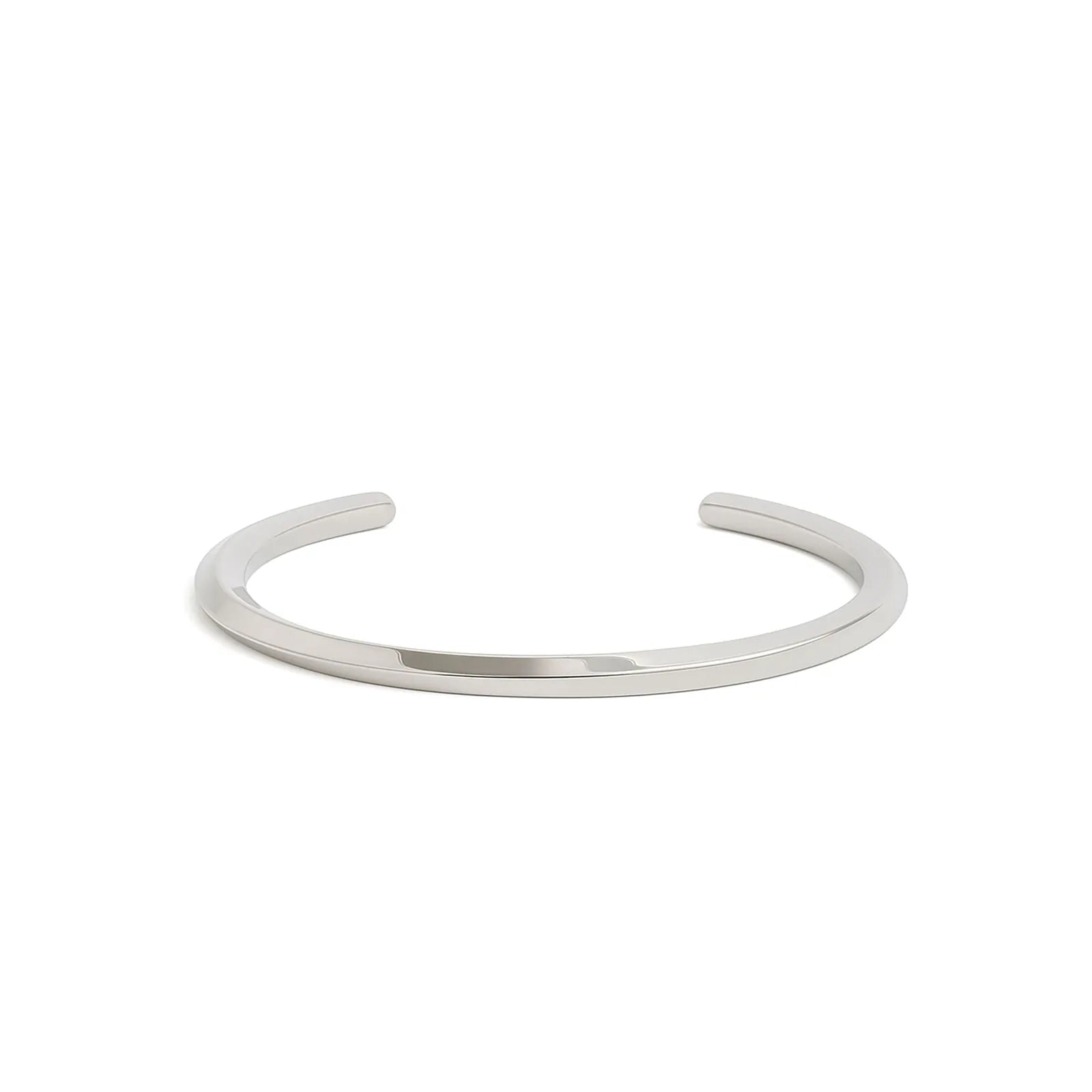 Stainless steel bracelet for men with smooth polished cuff band, open ends, and minimal design