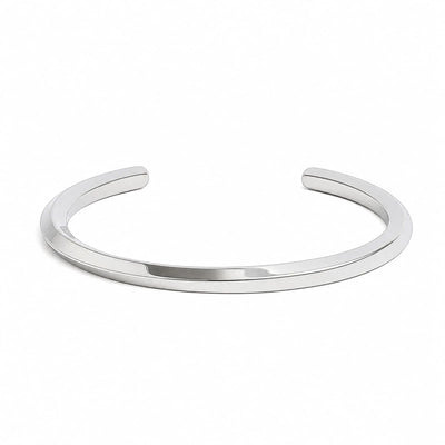 Stainless steel bracelet for men with smooth polished cuff band, open ends, and minimal design