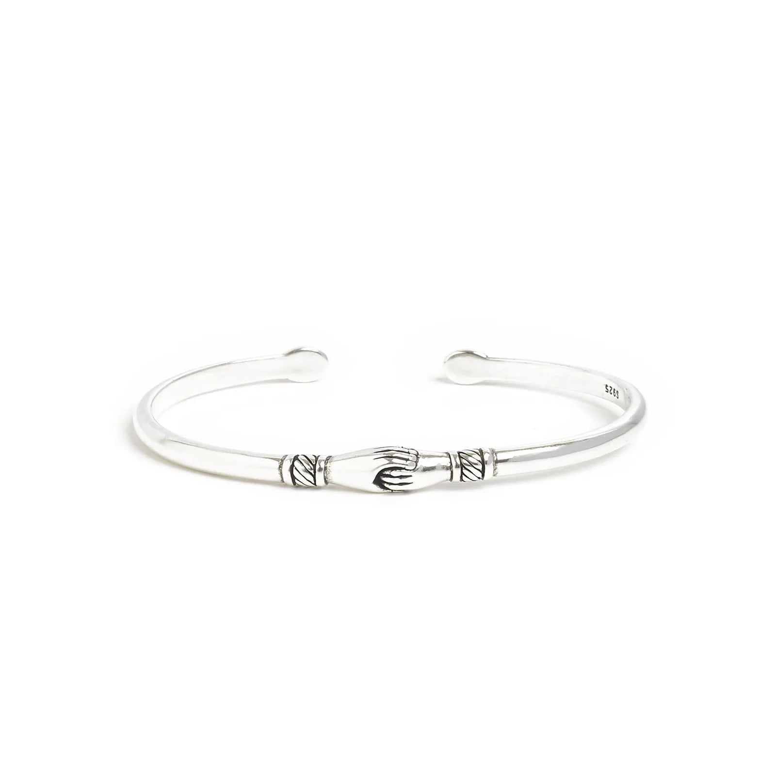 Stainless Steel Bracelets cuff with handshake centerpiece, polished band, and engraved accents