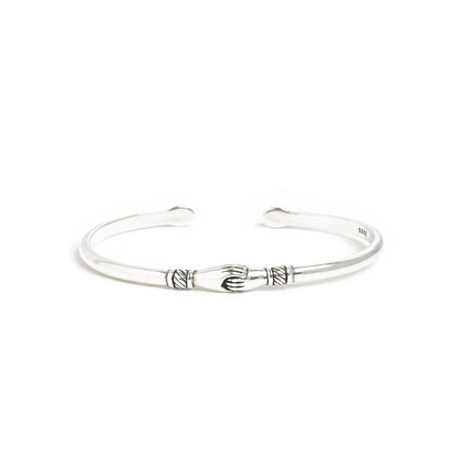 Stainless Steel Bracelets cuff with handshake centerpiece, polished band, and engraved accents