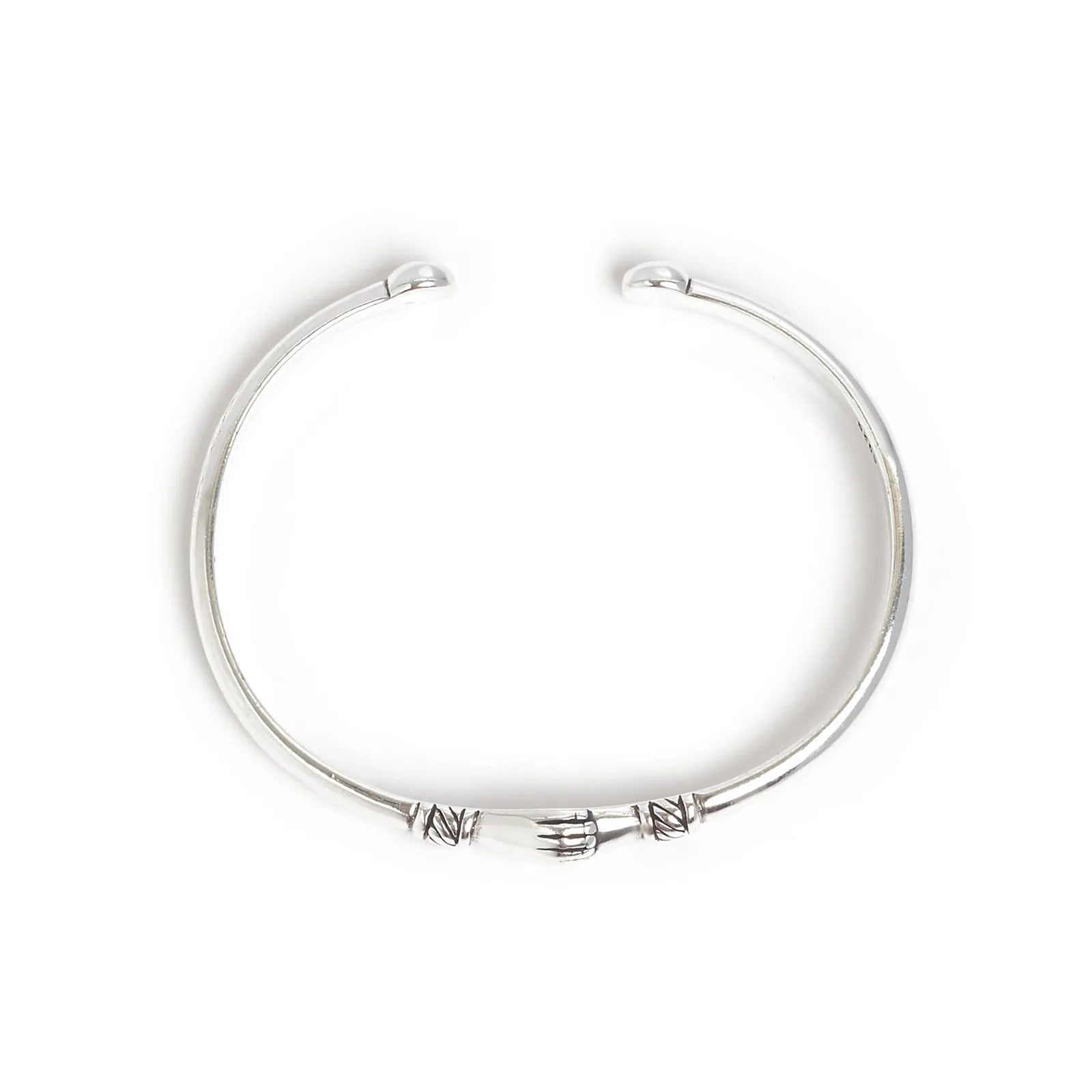 Stainless Steel Bracelets shown from above with open cuff shape and handshake detail