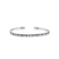 Sterling Silver Mens Bracelet cuff with eye, sun, dot, and triangle engravings on polished band