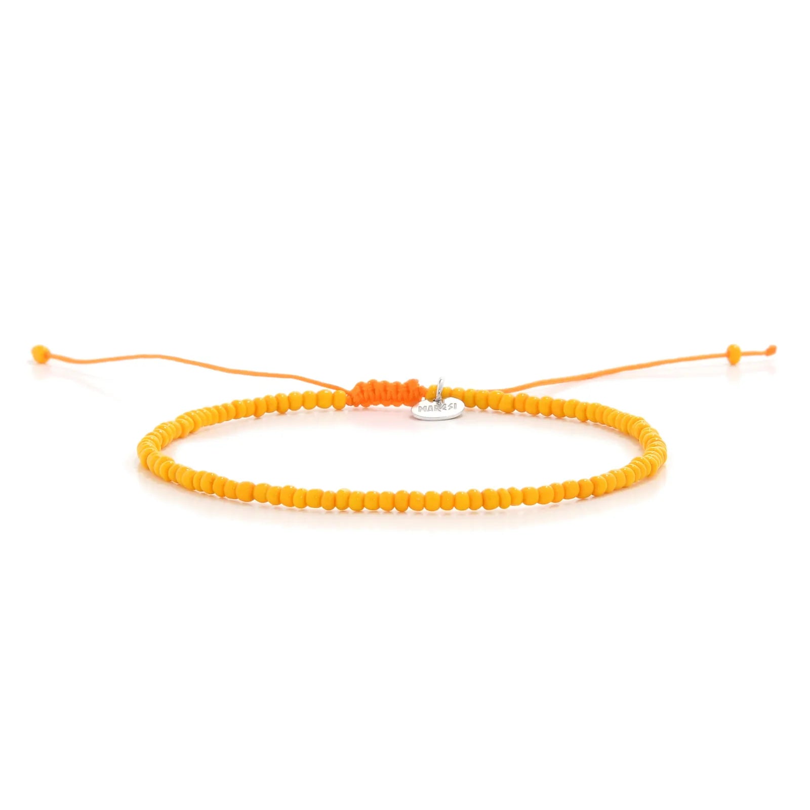 Top Men Bead Bracelet Styles shown in full view with orange seed beads with matching cord and adjustable cord