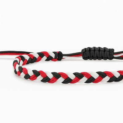 Friendship Bracelet Arts bold braided cord bracelet with red, black, and white woven pattern