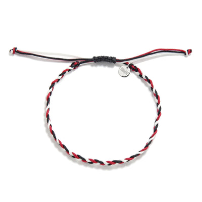 Friendship Bracelet Arts thin braided cord bracelet in red, black, and white thread