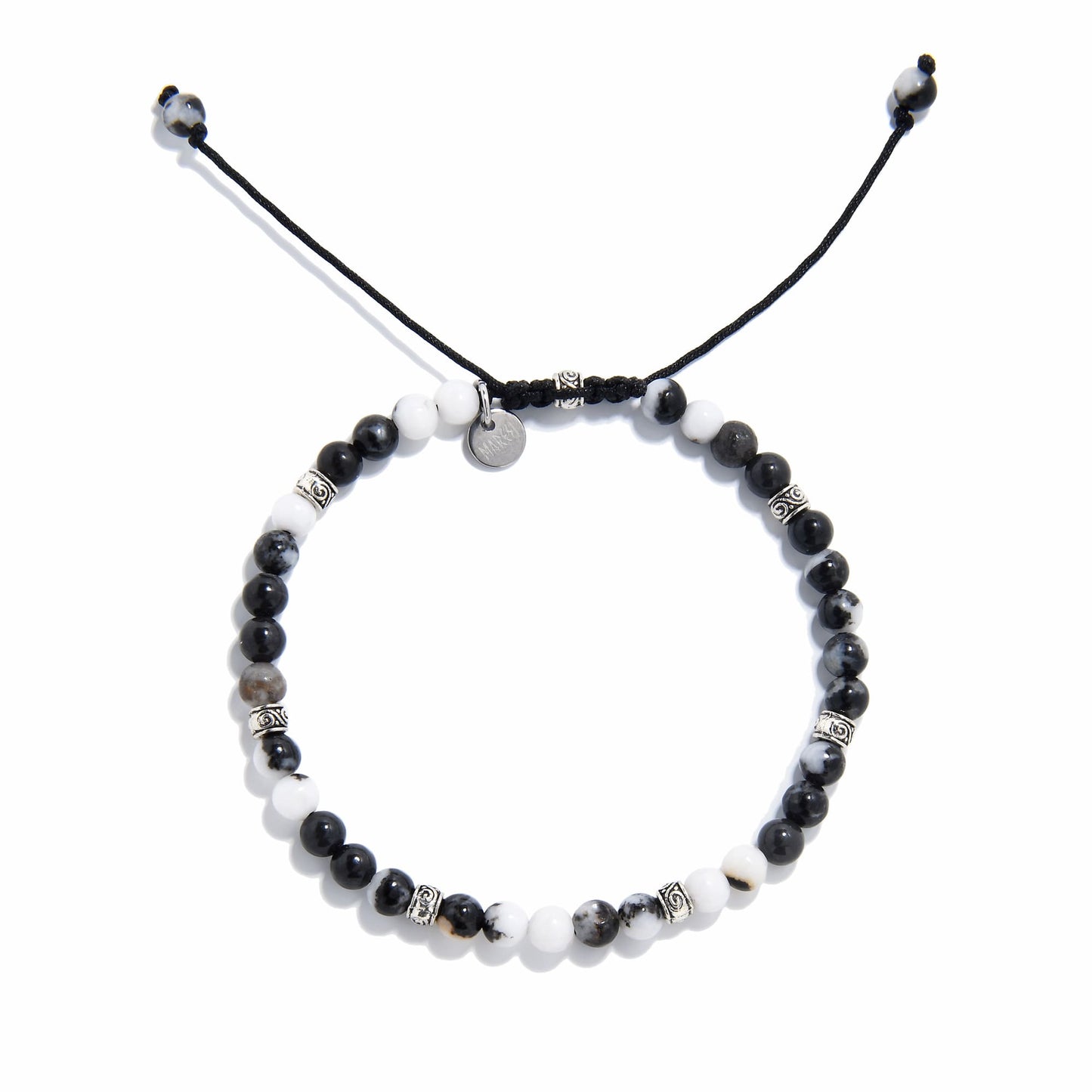 Zebra jasper bracelet in circular arrangement, highlighting the pattern of alternating natural stones and silver accents
