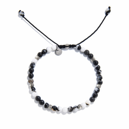 Zebra jasper bracelet in circular arrangement, highlighting the pattern of alternating natural stones and silver accents